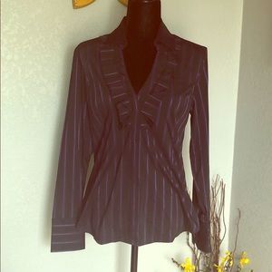 Black blouse with purple stripes